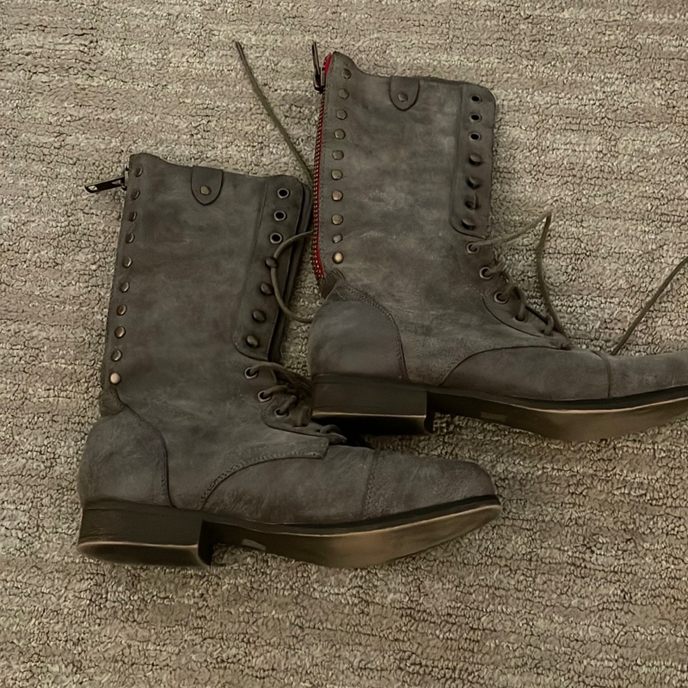 Grey suede lace up boots